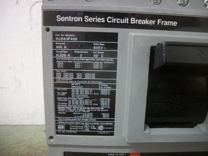 SIEMENS SENTRON HJD6-A CIRCUIT BREAKER HJD63F400 400AMP 600VOLT 3POLE W/300A TRI