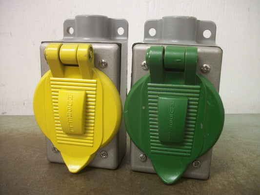 HUBBELL KILLARK LOT OF 2 WEATHERPROOF TWIST-LOCK RECEPTACLE ENCLOSURES FS-2 G/Y