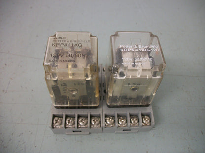POTTER & BRUMFIELD LOT OF 2 DPDT RELAYS KRPA-11AG-120 120VCOIL 10AMP