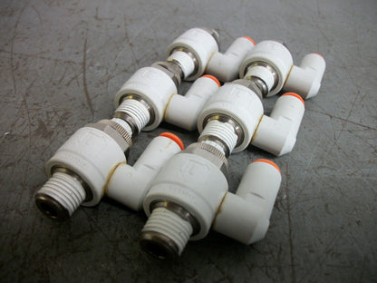 SMC LOT OF 6 1/4" PUSH TO CONNECT SPEED CONTROL VALVES AS3301F NOB