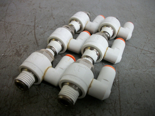 SMC LOT OF 6 1/4" PUSH TO CONNECT SPEED CONTROL VALVES AS3301F NOB