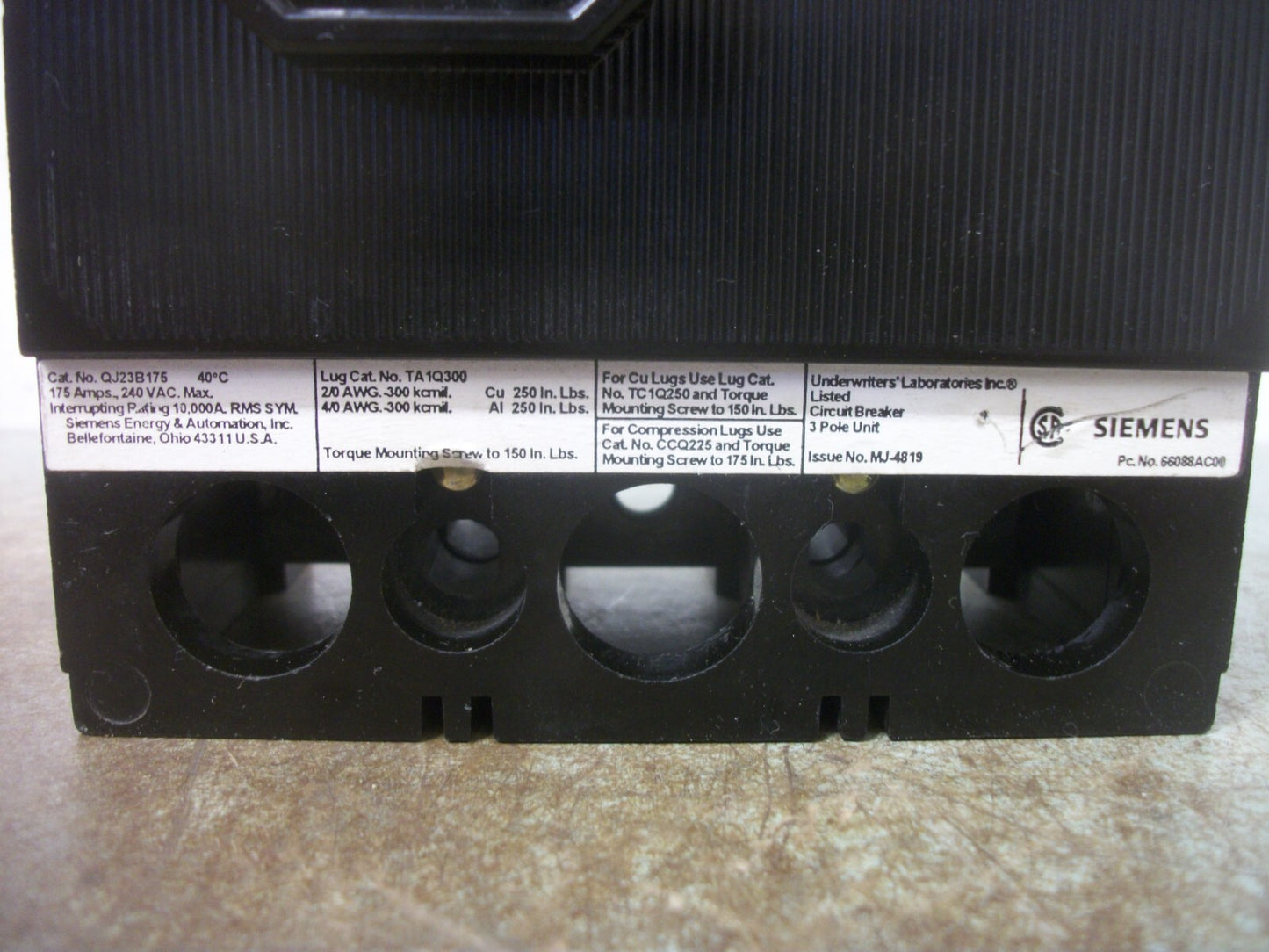 SIEMENS QJ CIRCUIT BREAKER QJ23B175 175AMP 240VOLT 3POLE