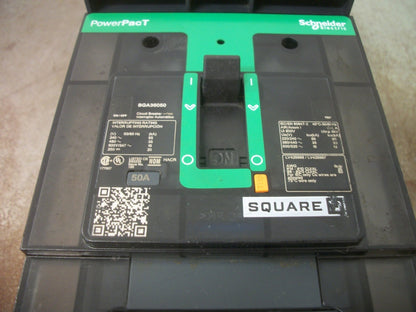 SQUARE D POWERPACT I-LINE BG CIRCUIT BREAKER BGA36050 50AMP 600VOLT 3POLE NOB
