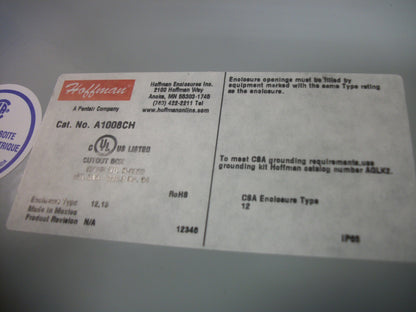 HOFFMAN 10 X 8 X 4 ENCLOSURE TYPE 12,13 A1008CH NEW OTHER