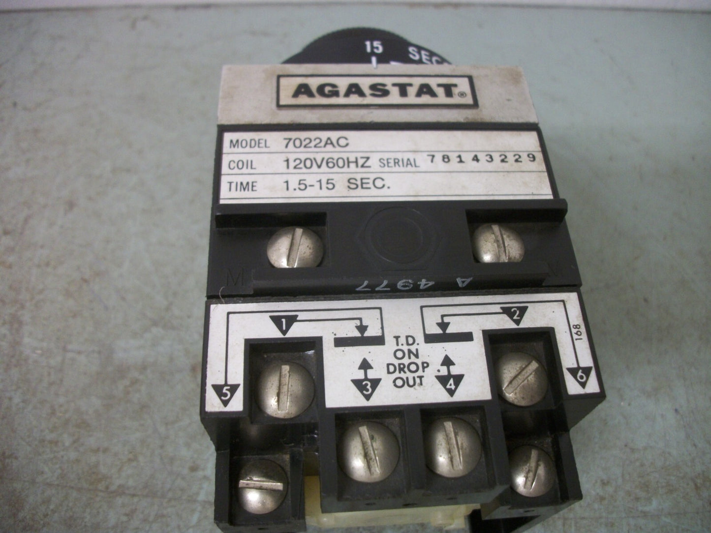 AGASTAT TIME DELAY RELAY 7022AC 120VCOIL 1.5-15SEC NOB