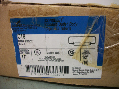 CROUSE-HINDS CONDULET BOX OF 9 MARK 9 BODY CONDUIT OUTLETS C19 NIB