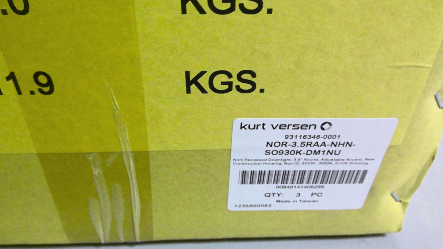 KURT VERSEN BOX OF 3 3.5" RECESSED ROUND DOWNLIGHTS NOR-3.5RAA-NHN-SO930K-DM1NU