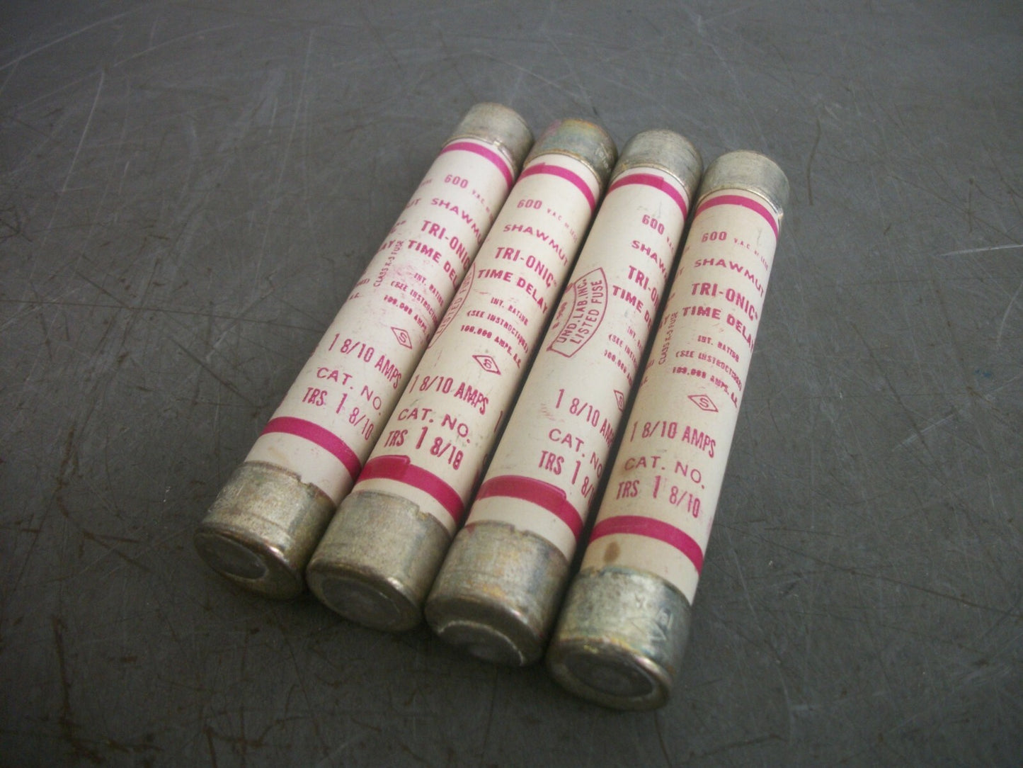 GOULD SHAWMUT LOT OF 4 TRI-ONIC FUSES TRS1-8/10 1-8/10AMP 600VOLT NOB