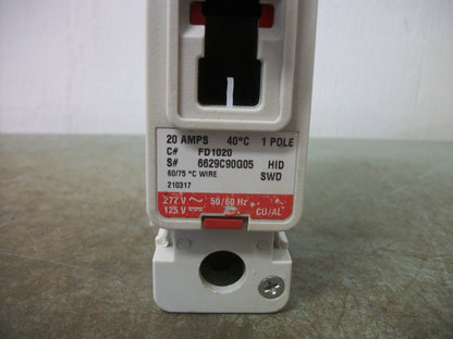 CUTLER-HAMMER FD CIRCUIT BREAKER FD1020 20AMP 277VOLT 1POLE RED