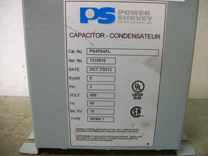 POWER SURVEY CAPACITOR PS4P6AFL 6KVAR 480VOLT 3PH NOB