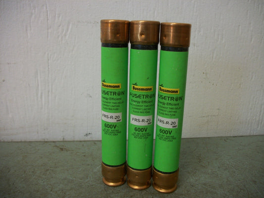 BUSSMANN LOT OF 3 ENERGY EFFICIENT FUSETRON FUSES FRS-R-20 20AMP 600VOLT NOB