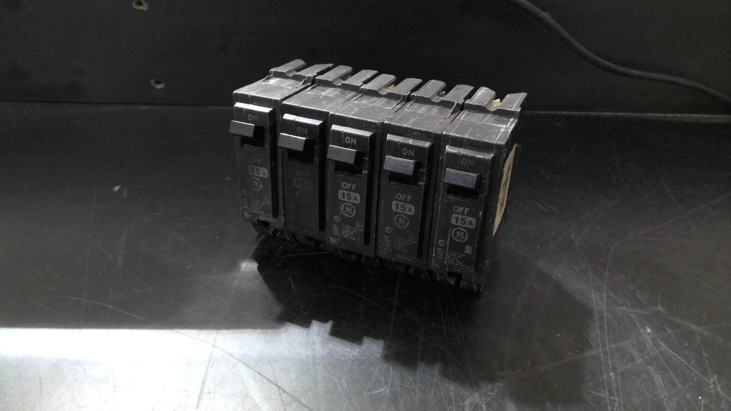 GE LOT OF 5 THQL CIRCUIT BREAKERS THQL1115 15AMP 240VOLT 1POLE