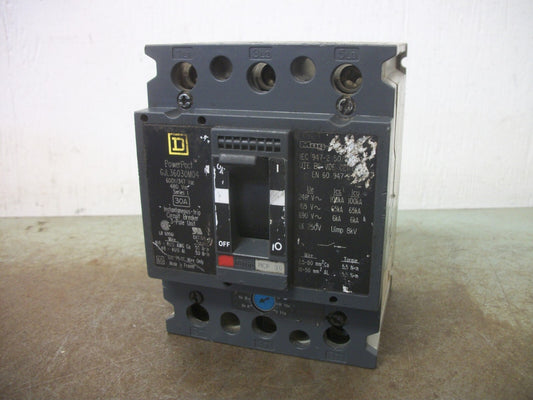 SQUARE D POWERPACT GJL CIRCUIT BREAKER GJL36030M04 30AMP 600VOLT 3POLE