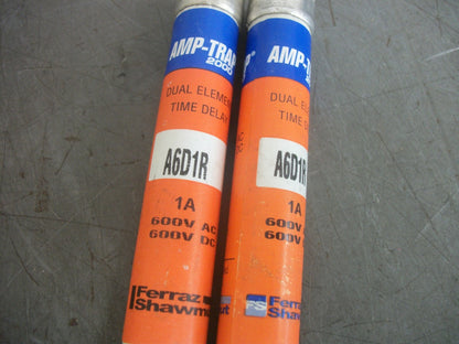 FERRAZ-SHAWMUT LOT OF 2 AMP-TRAP FUSES A6D1R 1AMP 600VOLT NOB