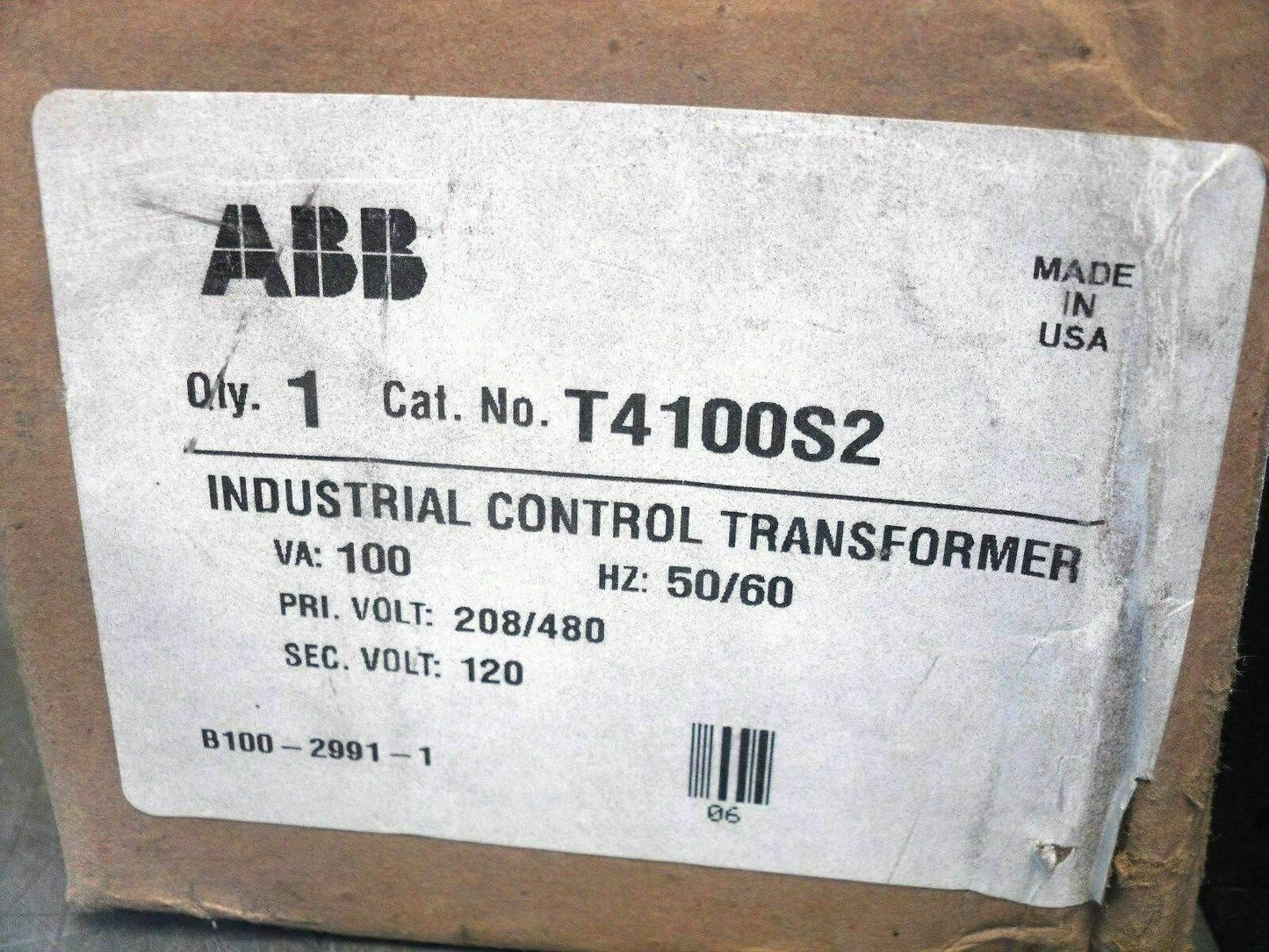 ABB 100VA 1PH TRANSFORMER T4100S2 HV 208/480 LV 120 *NIB*