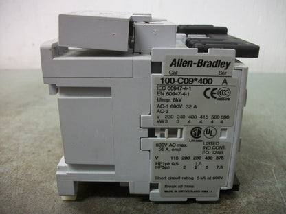 ALLEN-BRADLEY REV CONTACTOR 100-C09*400 25AMP 120VCOIL 3PH 600V 7.5HP