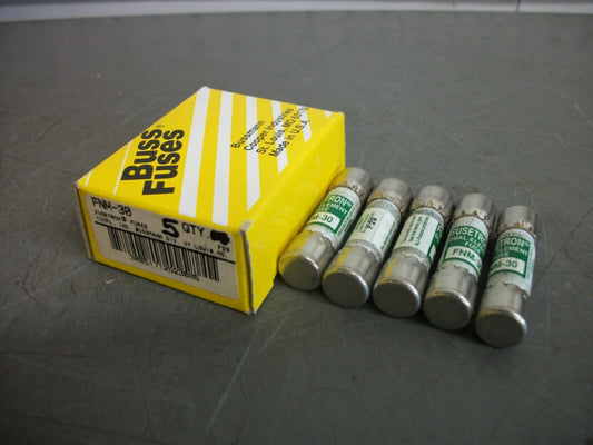 BUSSMANN BOX OF 5 FUSETRON FUSES FNM-30 30AMP 250VOLT NIB