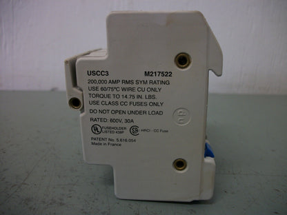 FERRAZ-SHAWMUT CLASS CC FUSEHOLDER USCC3 30AMP 600VOLT 3POLE