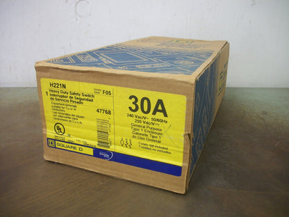 SQUARE D DISCONNECT TYPE 1 H221N 30AMP 240VOLT 2POLE FUSIBLE NIB