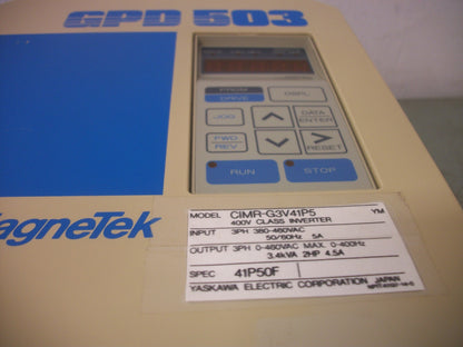 MAGNETEK GPD 503 2HP INVERTER DRIVE CIMR-G3V41P5 460VOLT 3PH 3.4KVA