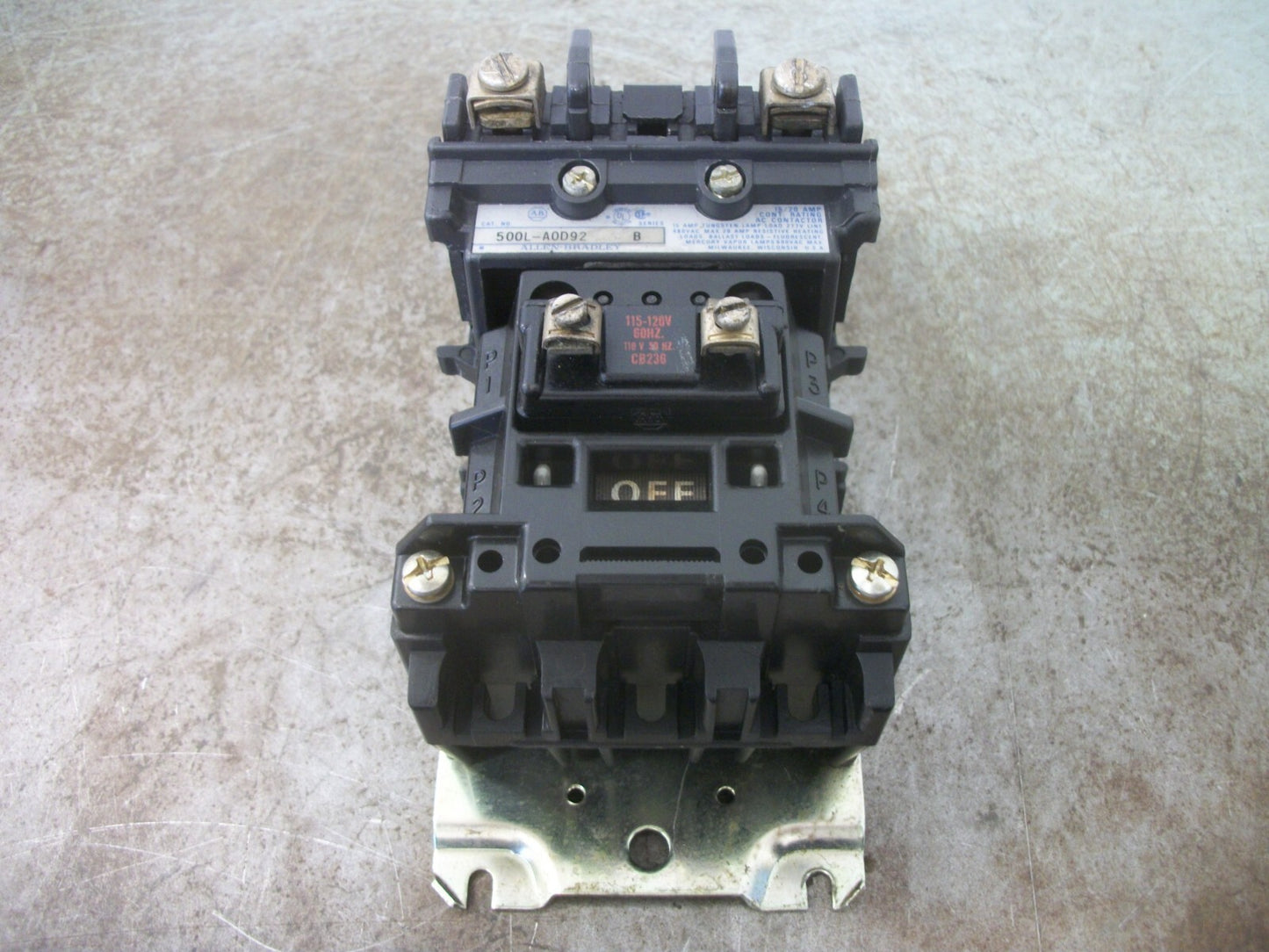 ALLEN-BRADLEY 15/20AMP 2POLE LIGHTING CONTACTOR 500L-AOD92 120VCOIL
