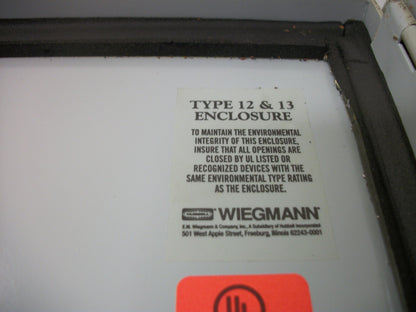 HUBBELL WIEGMANN 10X8X6 ENCLOSURE TYPE 12,13 B100806CH