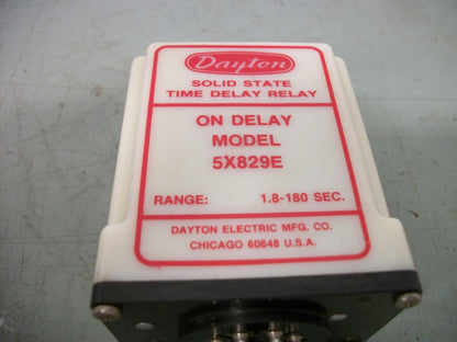 DAYTON SOLID STATE TIME ON DELAY RELAY 5X829E 1.8-180SEC 120VOLT