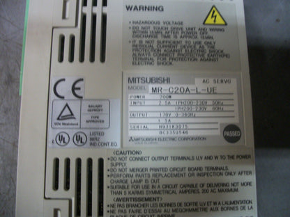 MITSUBISHI 200W AC SERVO DRIVE MR-C20A-L-UE 170VOLT 1.5AMP