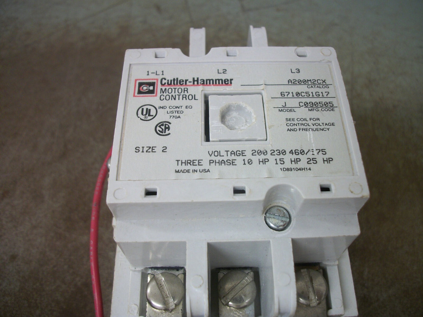 CUTLER-HAMMER SIZE 2 MOTOR STARTER A200M2CX 480VCOIL 3PH 600V 25HP