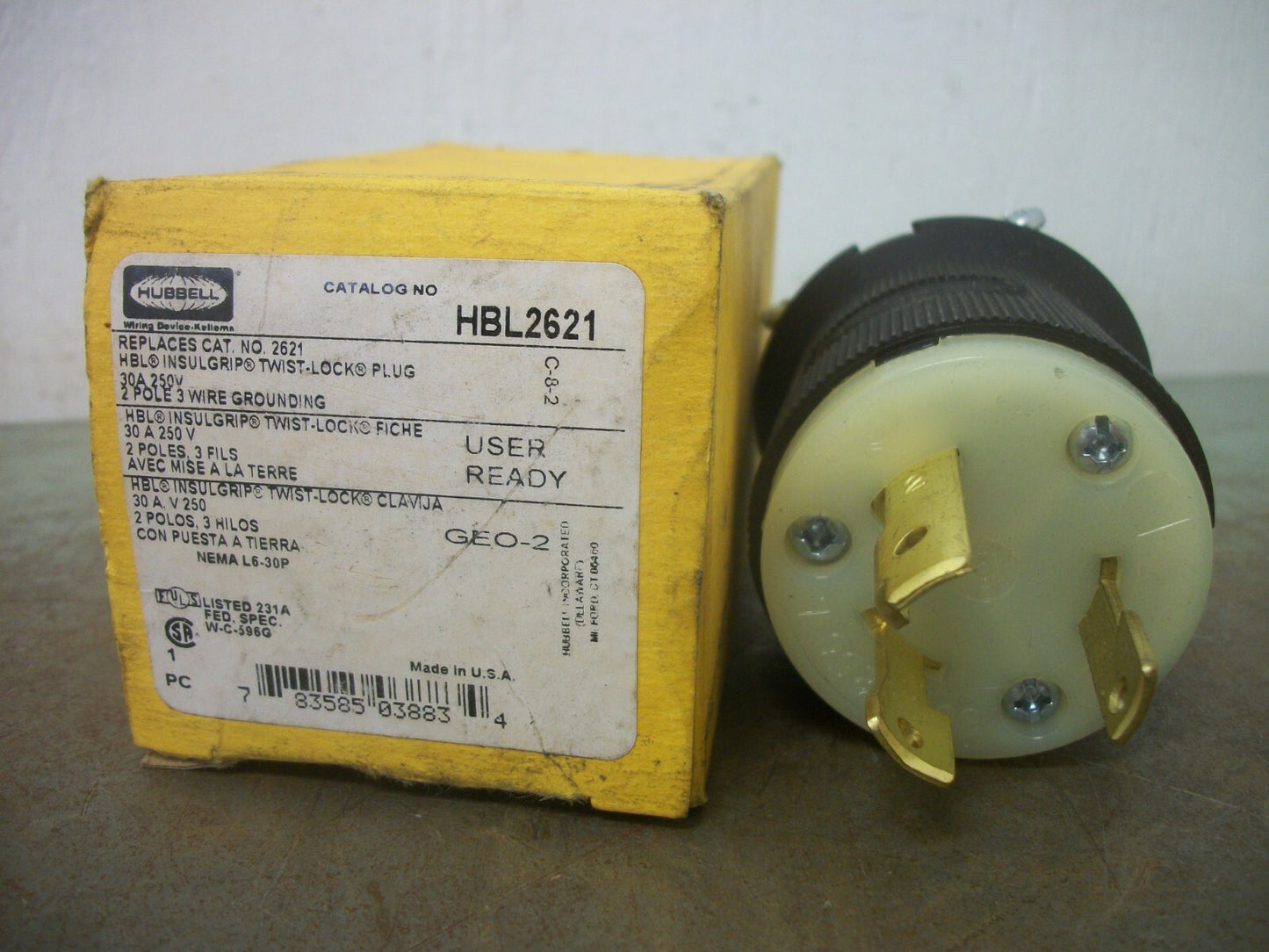 HUBBELL TWIST-LOCK PLUG HBL2621 30AMP 250VOLT 2P 3W GRND NIB