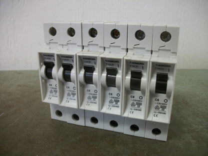 SIEMENS LOT OF 6 MINI CIRCUIT BREAKERS 5SX21C6 6AMP 230/400VOLT 1POLE