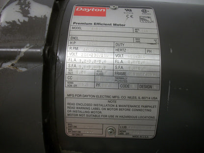 DAYTON 1-3/4HP 143-5T/56HZ TEFC AC MOTOR 2NKX4 460VOLT 3PH 1760/1450RPM NOB
