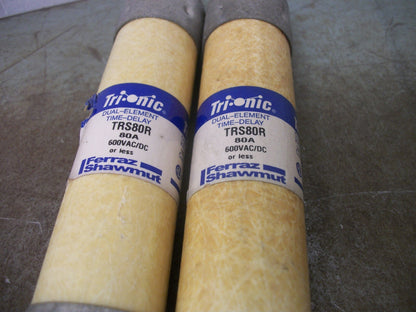 FERRAZ-SHAWMUT LOT OF 2 TRI-ONIC FUSES TRS80R 80AMP 600VOLT