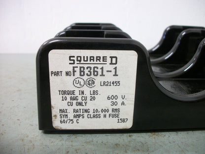 SQUARE D CLASS H FUSEHOLDER FB361-1 30AMP 600VOLT 3POLE NOB