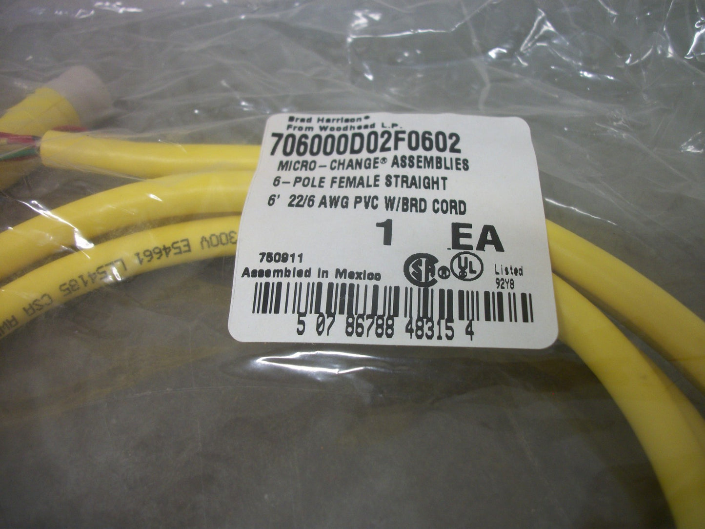 DANIEL WOODHEAD 6' MICRO-CHANGE CORDSET 706000D02F0602 6P STRAIGHT FEMALE NEW