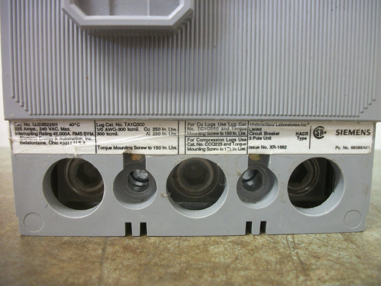 SIEMENS QJ CIRCUIT BREAKER QJ23B225H 225AMP 240VOLT 3POLE 42KA