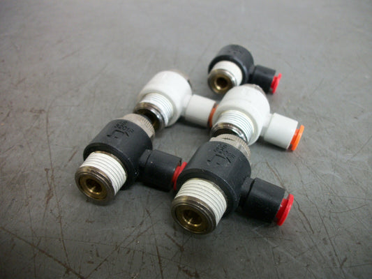 SMC LOT OF 5 1/4" PUSH TO CONNECT SPEED CONTROL VALVES AS3201F NOB