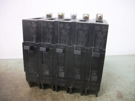 GE LOT OF 5 TEY CIRCUIT BREAKERS TEY120 20AMP 277VOLT 1POLE