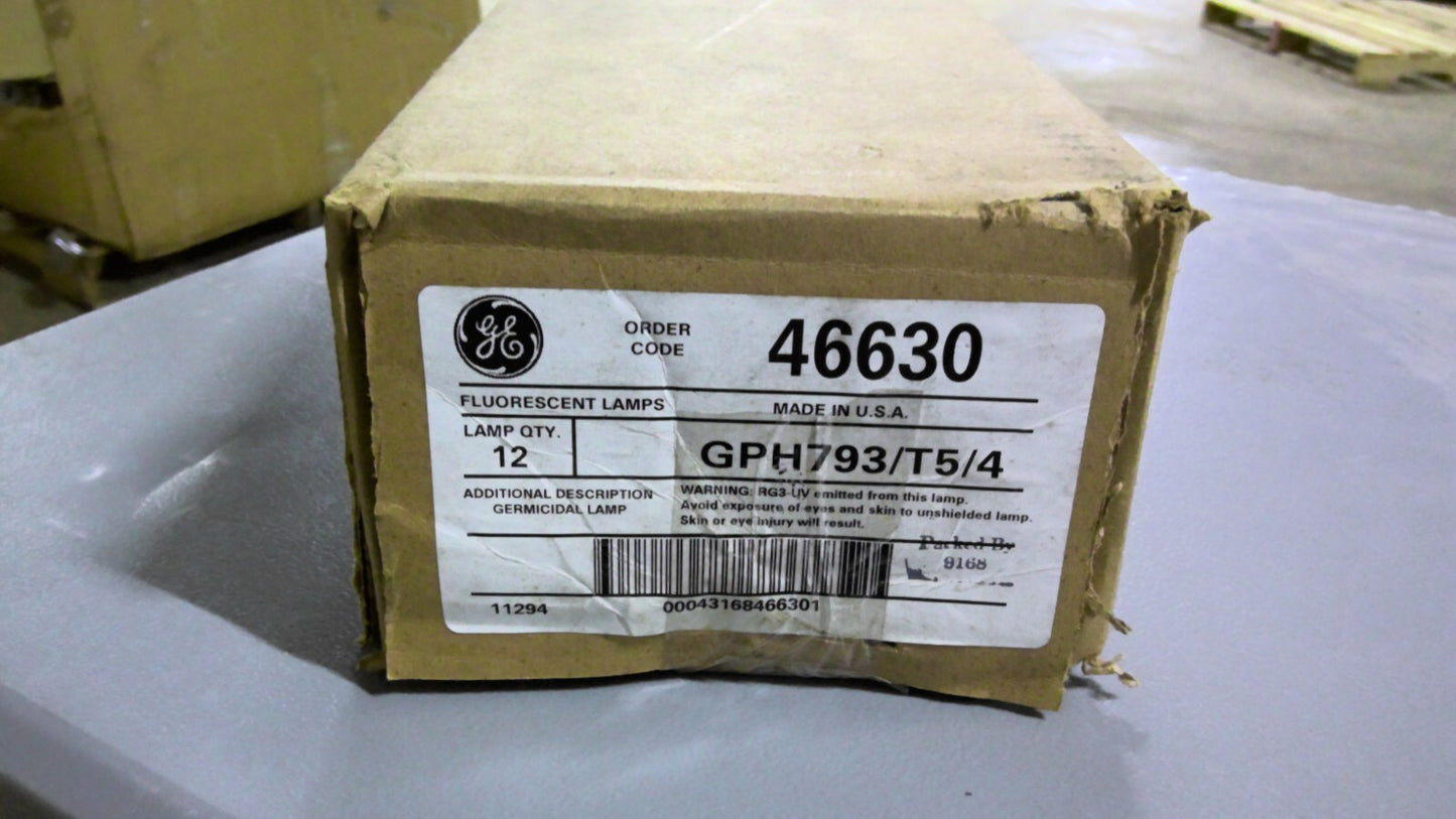 GE 46630 BOX OF 12 GERMICIDAL FLUORESCENT LAMPS GPH793/T5/4 NIB