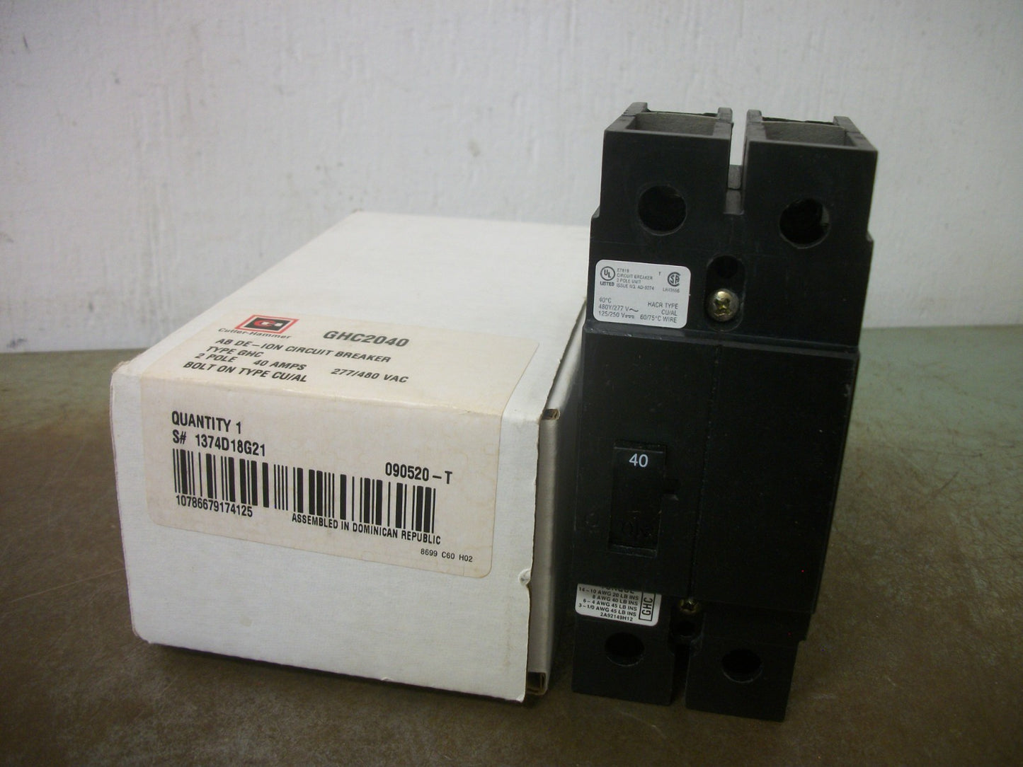 CUTLER-HAMMER GHC CIRCUIT BREAKER GHC2040 40AMP 480VOLT 2POLE NIB