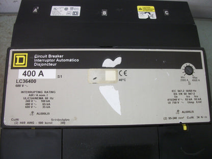 SQUARE D I-LINE LC CIRCUIT BREAKER LC36400 400AMP 600VOLT 3POLE GRAY