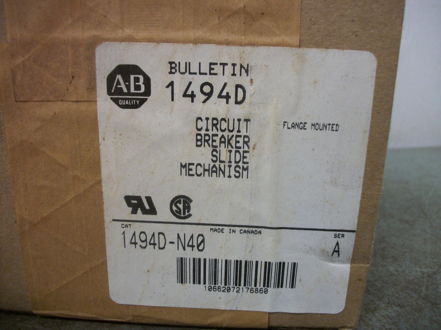 ALLEN-BRADLEY FLANGE MOUNTED CIRCUIT BREAKER SLIDE MECHANISM 1494D-N40 NIB