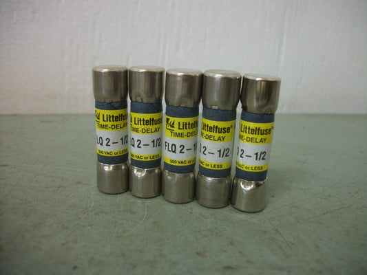 LITTELFUSE LOT OF 5 MIDGET FUSES FLQ2-1/2 2-1/2AMP 500VOLT NOB