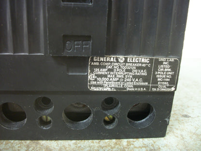 GE TQD CIRCUIT BREAKER TQD32125 125AMP 240VOLT 3POLE