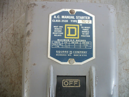 SQUARE D ENCL AC MANUAL STARTER 2510SG2 3PH 550VOLT 5HP