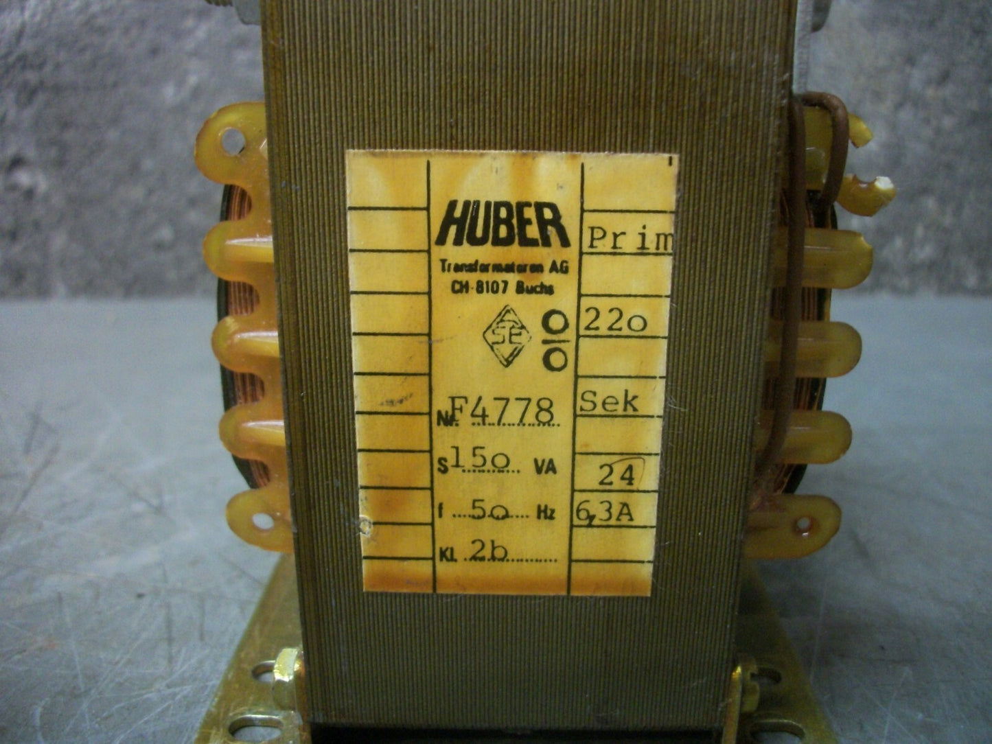 HUBER 150VA 1PH TRANSFORMER F4778 HV 220 LV 24