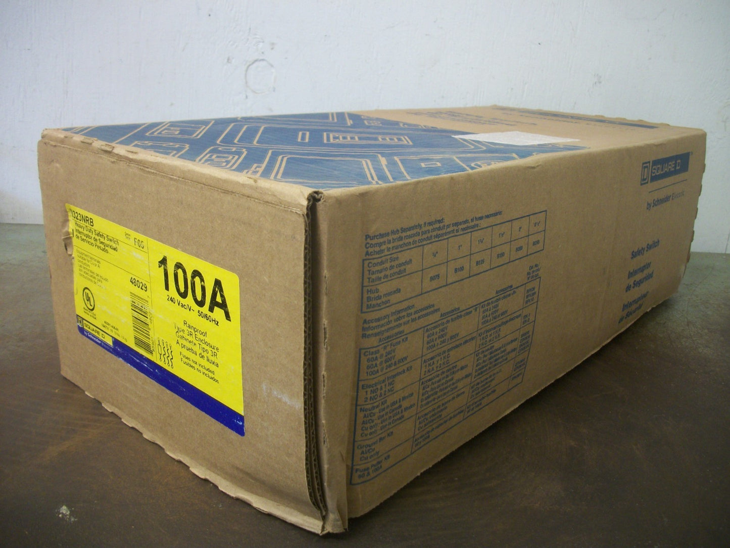 SQUARE D DISCONNECT TYPE 3R H323NRB 100AMP 240VOLT 3POLE FUSIBLE NIB