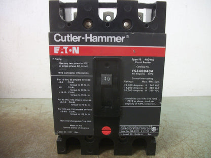 CUTLER-HAMMER FS CIRCUIT BREAKER FS340040A 40AMP 480VOLT 3POLE