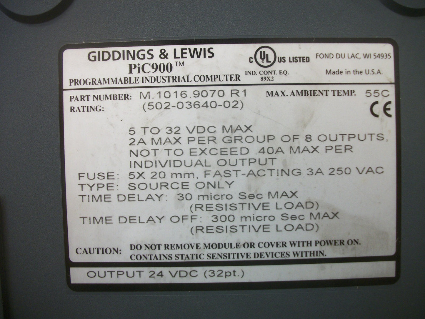 GIDDINGS & LEWIS PiC900 M.1016.9070 R1 24VDC OUTPUT MODULE 502-03640-02