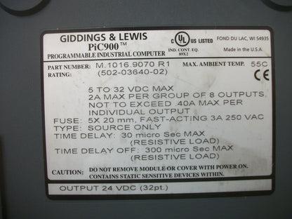 GIDDINGS & LEWIS PiC900 M.1016.9070 R1 24VDC OUTPUT MODULE 502-03640-02